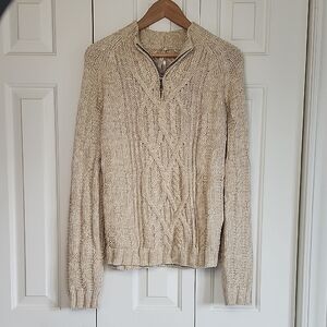Leo and Nicole Women's 100% Cotton Knit 1/4 Zip Beige Sweater Size XL